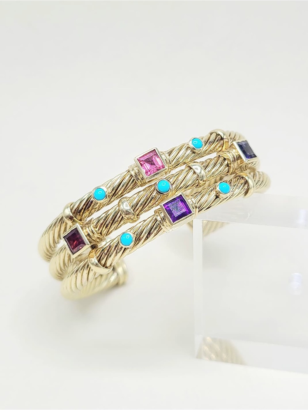David Yurman Renaissance Triple Cable Cuff In Gold With Gemstone